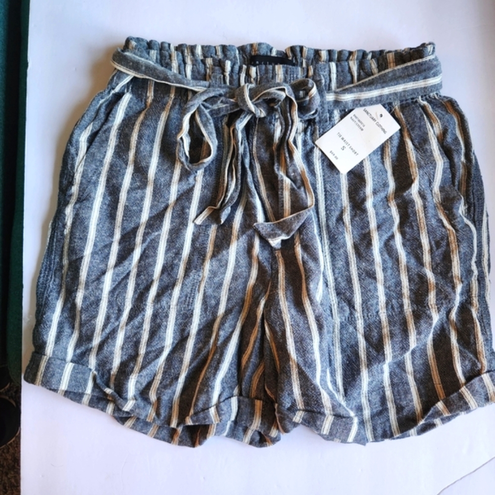 NWT Sanctuary Linen Blend Navy & White Striped Shorts Womens Size Small